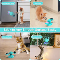 HKM-546003 Interactive Cat Toy with Catnip and LED Light - Suction Cup Windmill Design for Indoor Cats
