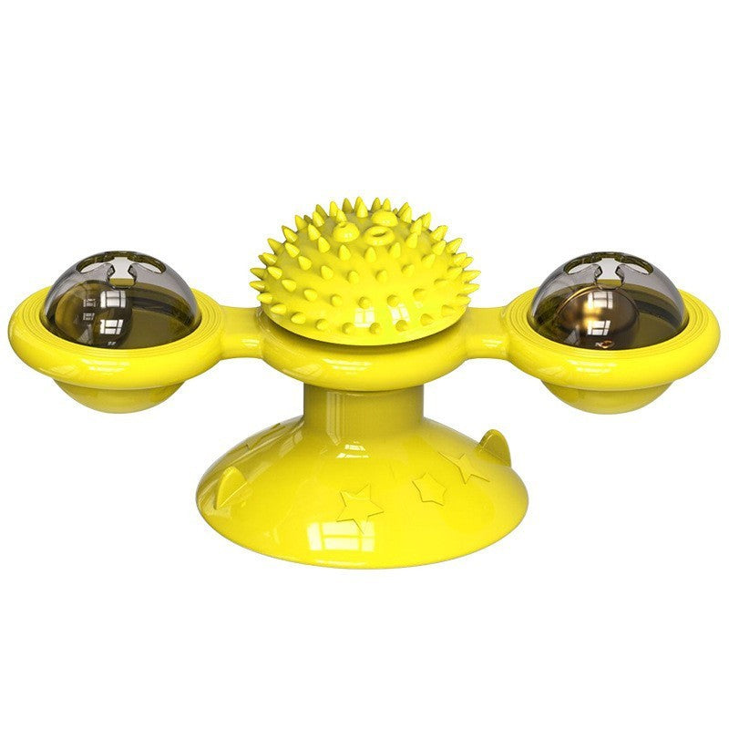 HKM-546003 Interactive Cat Toy with Catnip and LED Light - Suction Cup Windmill Design for Indoor Cats