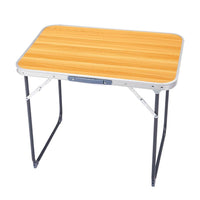 HKM-237267 Outdoor Folding Table - 2.3ft Wood Grain Rectangular Aluminum Alloy, Supports 50kg