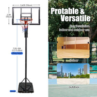 HKM-243859 Adjustable Portable Basketball Hoop with PC Backplate, Large Base and Wheels (7.55-10.00 Ft)