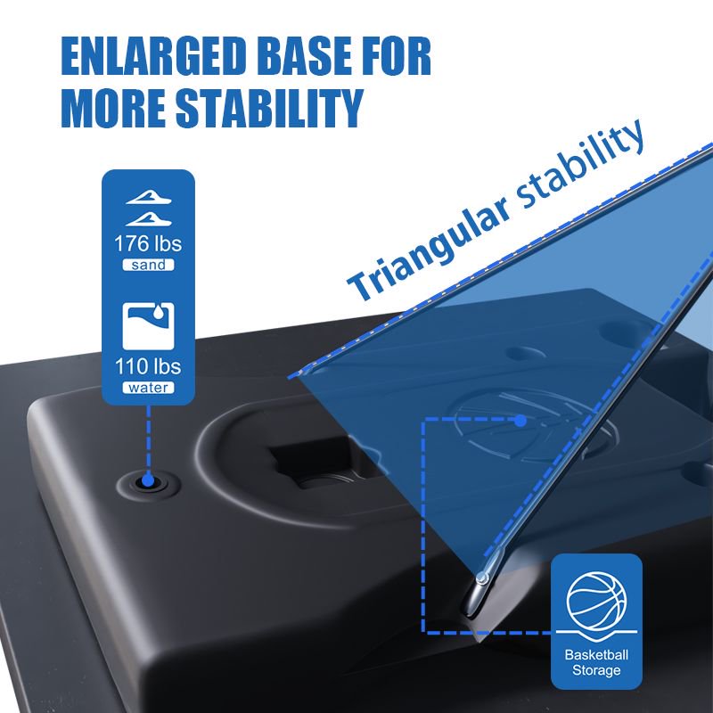 HKM-243859 Adjustable Portable Basketball Hoop with PC Backplate, Large Base and Wheels (7.55-10.00 Ft)