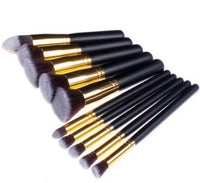 HKM-328851 10-Piece Kabuki Style Vegan Makeup Brush Set with Soft Artificial Fiber Bristles