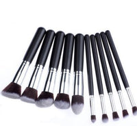 HKM-328851 10-Piece Kabuki Style Vegan Makeup Brush Set with Soft Artificial Fiber Bristles