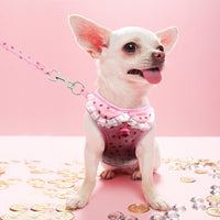 HKM-170259 Pink Canvas and Polyester Mesh Chest Harness with Leash for Small Dogs