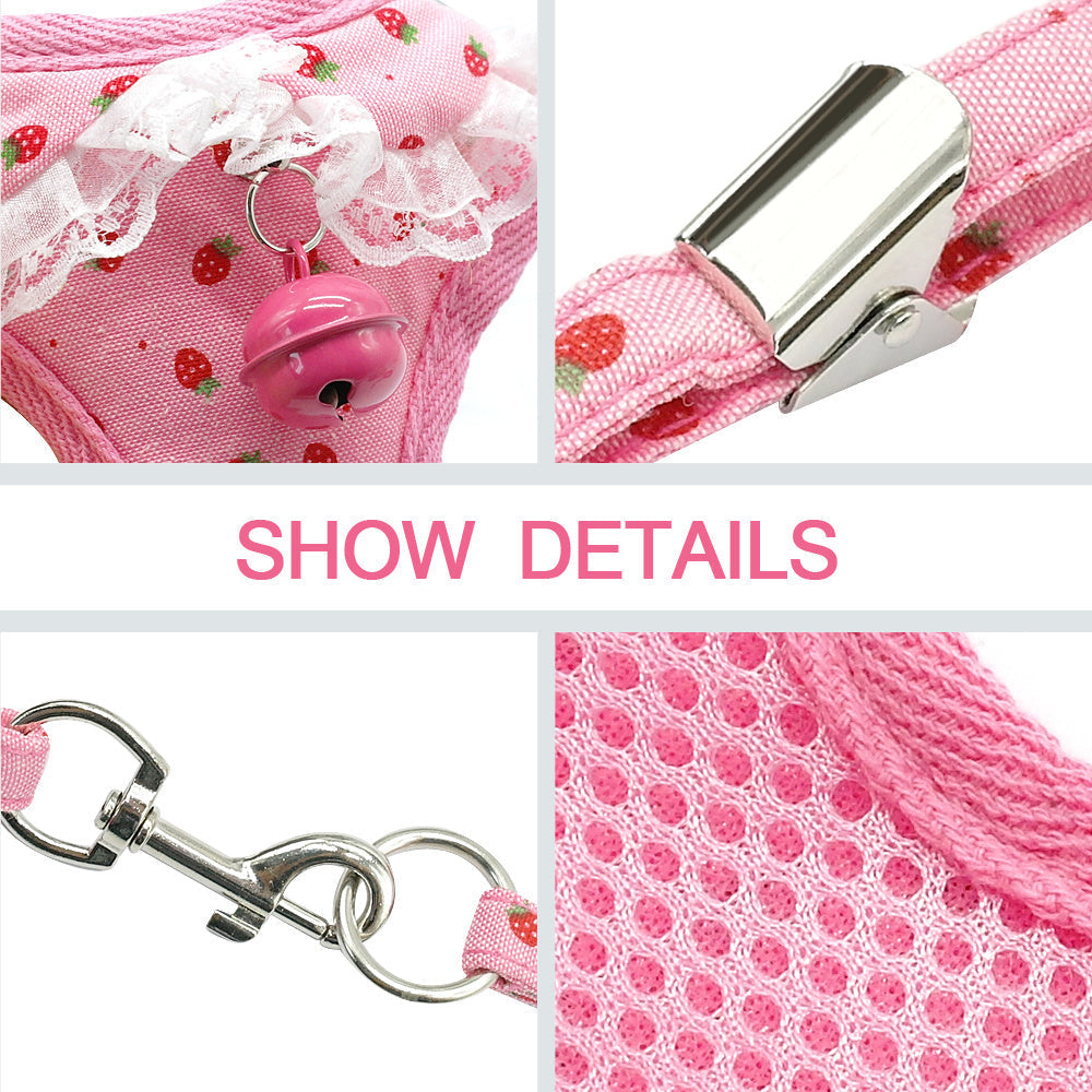 HKM-170259 Pink Canvas and Polyester Mesh Chest Harness with Leash for Small Dogs