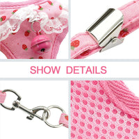 HKM-170259 Pink Canvas and Polyester Mesh Chest Harness with Leash for Small Dogs