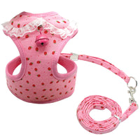 HKM-170259 Pink Canvas and Polyester Mesh Chest Harness with Leash for Small Dogs