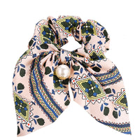 HKM-557587 Large Intestine Circle Hair Tie with Pearl Pendant – Retro European and American Style Bowknot Accessory