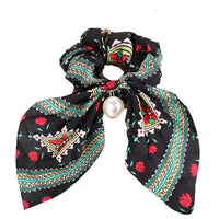 HKM-557587 Large Intestine Circle Hair Tie with Pearl Pendant – Retro European and American Style Bowknot Accessory