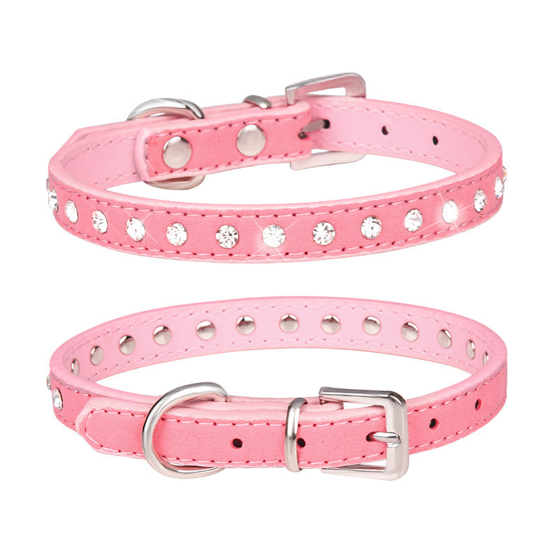 HKM-301011 Diamond Rhinestone Dog Collar - Soft Microfiber with Comfortable Fit