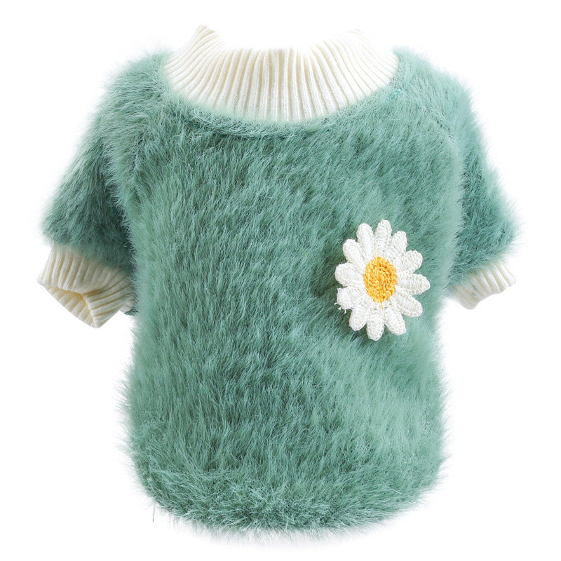 JMT-537674 Daisy Plush Crew Neck Shirts for Pets - Casual Winter Clothes in Various Colors and Sizes