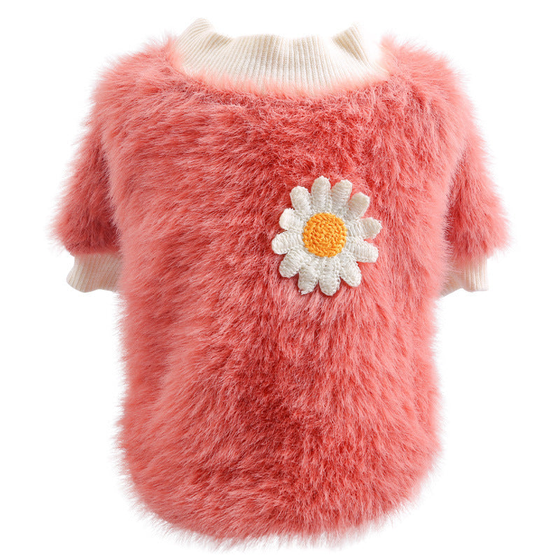 JMT-537674 Daisy Plush Crew Neck Shirts for Pets - Casual Winter Clothes in Various Colors and Sizes