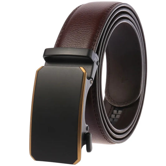 HKM-824467 Automatic Ratchet Buckle Cowhide Leather Belt for Men - Model LY36-22032-1