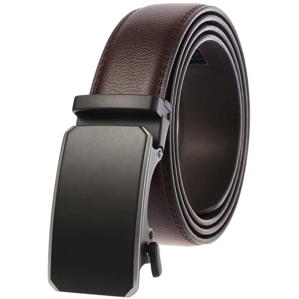 HKM-824467 Automatic Ratchet Buckle Cowhide Leather Belt for Men - Model LY36-22032-1