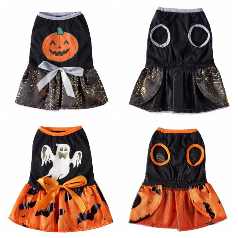 HKM-392083 Halloween Wizard Dress for Dogs ¨C Pumpkin and Ghost Print, Polyester Material, Stylish Design