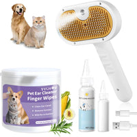 HKM-278803 3-in-1 Pet Steam Brush with Waterless Shampoo and Ear Wipes for Cats and Dogs
