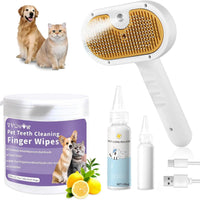 HKM-278803 3-in-1 Pet Steam Brush with Waterless Shampoo and Ear Wipes for Cats and Dogs