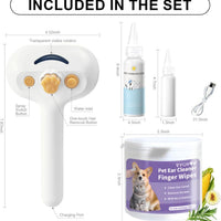 HKM-278803 3-in-1 Pet Steam Brush with Waterless Shampoo and Ear Wipes for Cats and Dogs