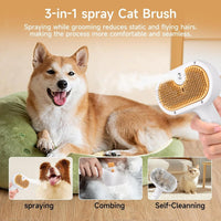 HKM-278803 3-in-1 Pet Steam Brush with Waterless Shampoo and Ear Wipes for Cats and Dogs