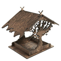 HKM-408723 Small Wooden Outdoor Bird Feeder for Gardens - Carbonized and Natural Colors Available