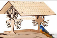 HKM-408723 Small Wooden Outdoor Bird Feeder for Gardens - Carbonized and Natural Colors Available