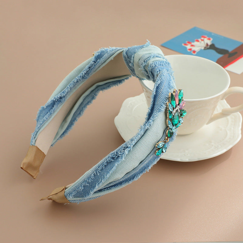 HKM-488595 Brushed Denim Plaid Headband for Women - Versatile Fabric Hair Accessory