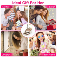 HKM-351763 3 Layer PU Leather Jewelry Box with LED Touch Mirror and Dimmable Light for Earrings, Rings, Necklaces, and Bracelets