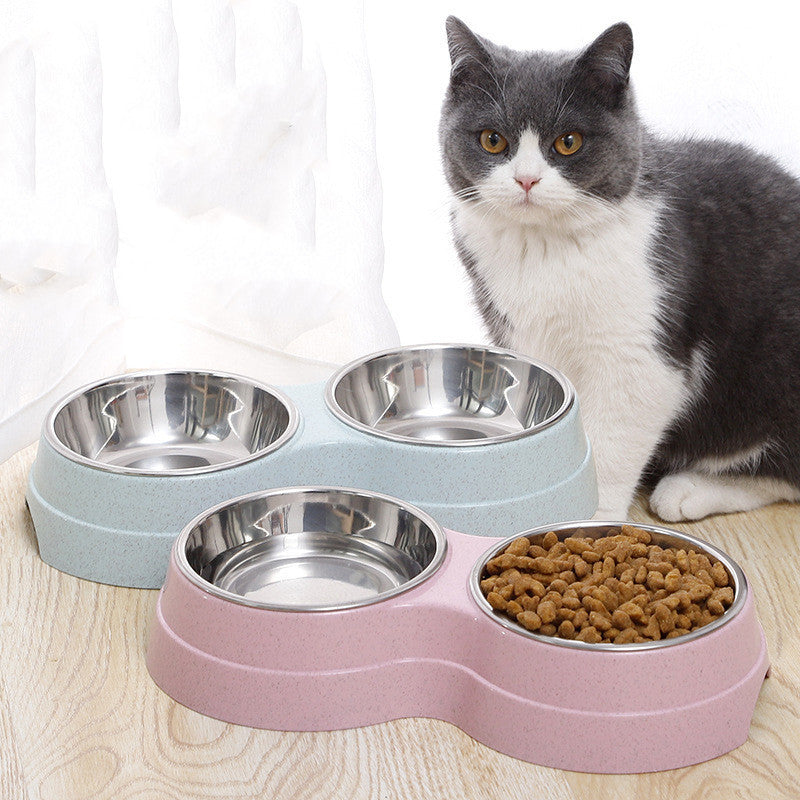 HKM-600979 Dual-Purpose Dog Bowl for Water and Food, Straw Material, Available in Blue, Green, and Pink, 24.5*13.5*4.6 cm