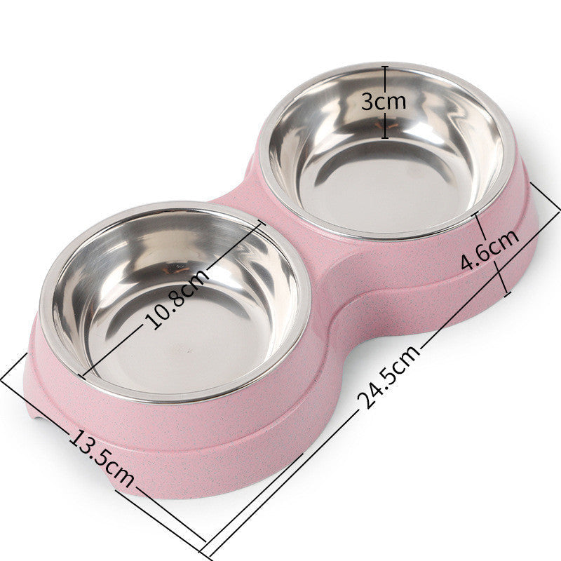 HKM-600979 Dual-Purpose Dog Bowl for Water and Food, Straw Material, Available in Blue, Green, and Pink, 24.5*13.5*4.6 cm