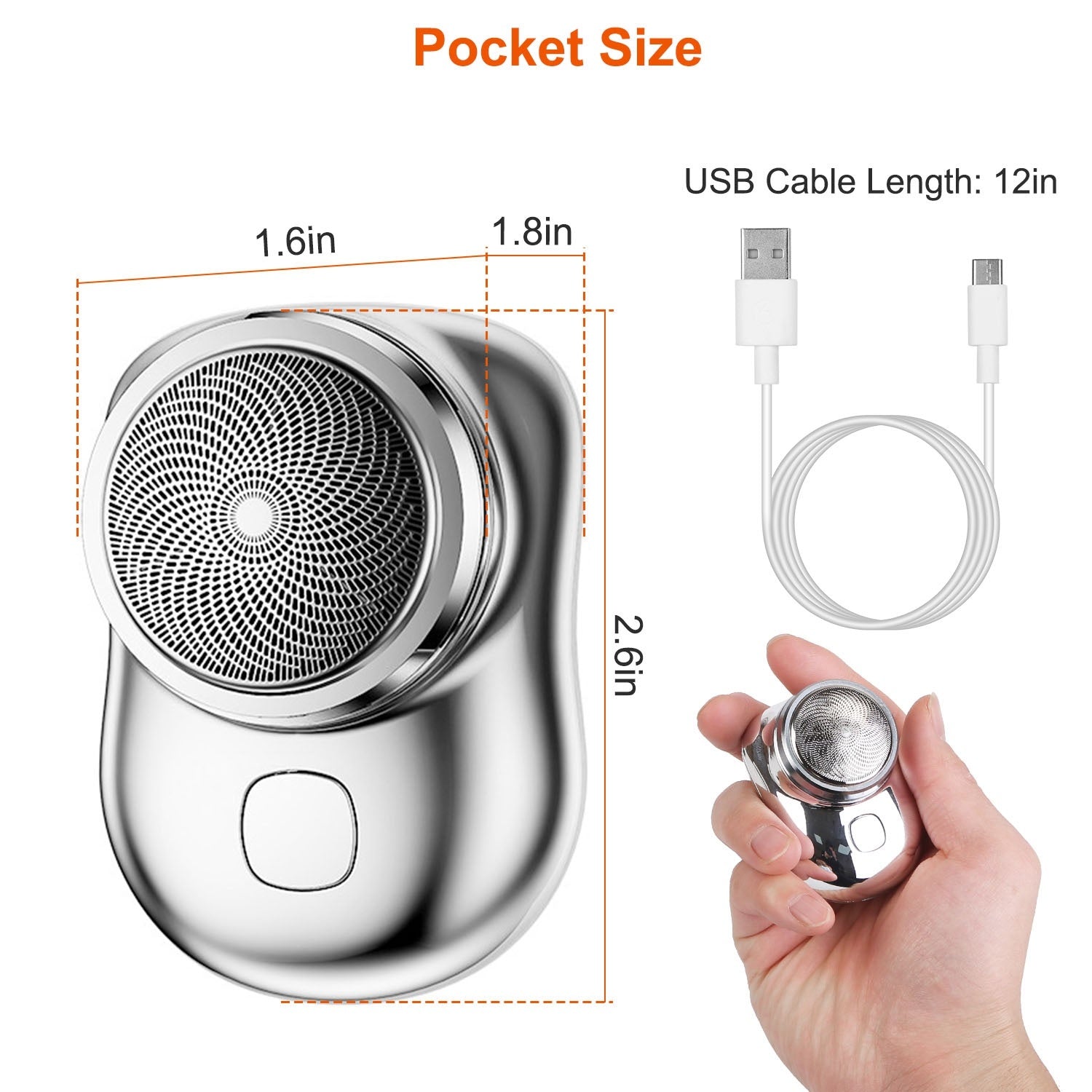 HKM-186259 Portable Electric Razor for Men - Mini USB Rechargeable Shaver for Dry Use, Ideal for Travel and Home