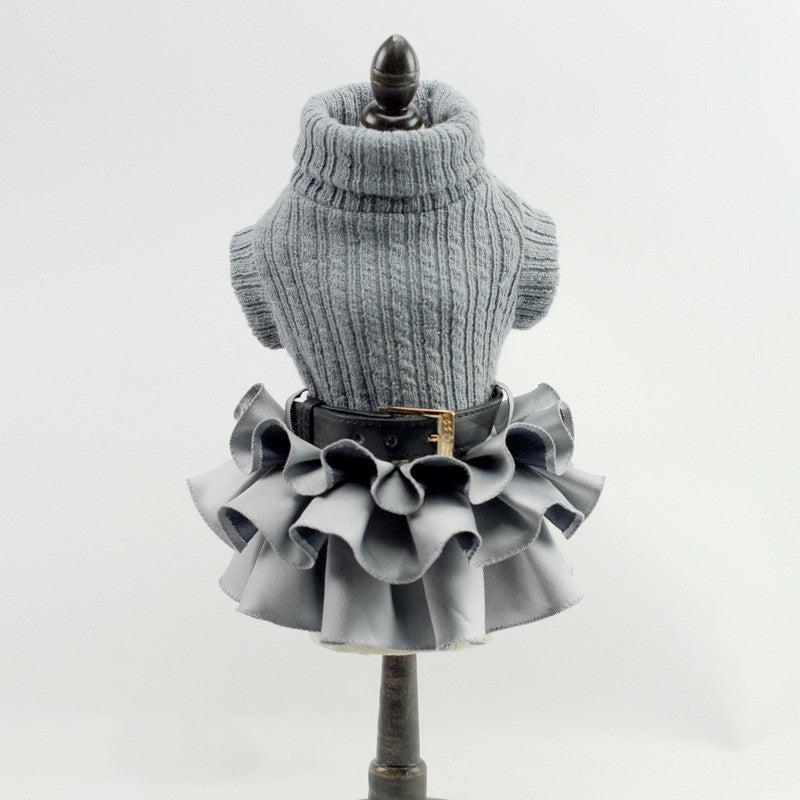 HKM-307283 Wool Princess Skirt Sweater Set for Female Pets in Gray and Navy Blue