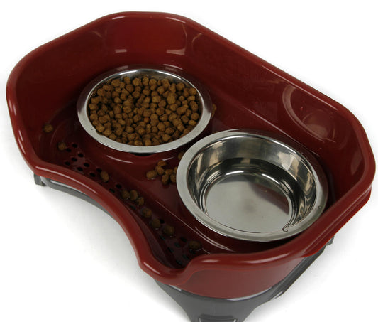 JMT-542666 Double Basin Splash-Proof Stainless Steel Dog and Cat Bowl Set for Pets