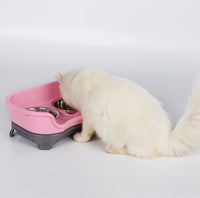 HKM-599827 Double Basin Splash-Proof Stainless Steel Dog and Cat Bowl Set for Pets