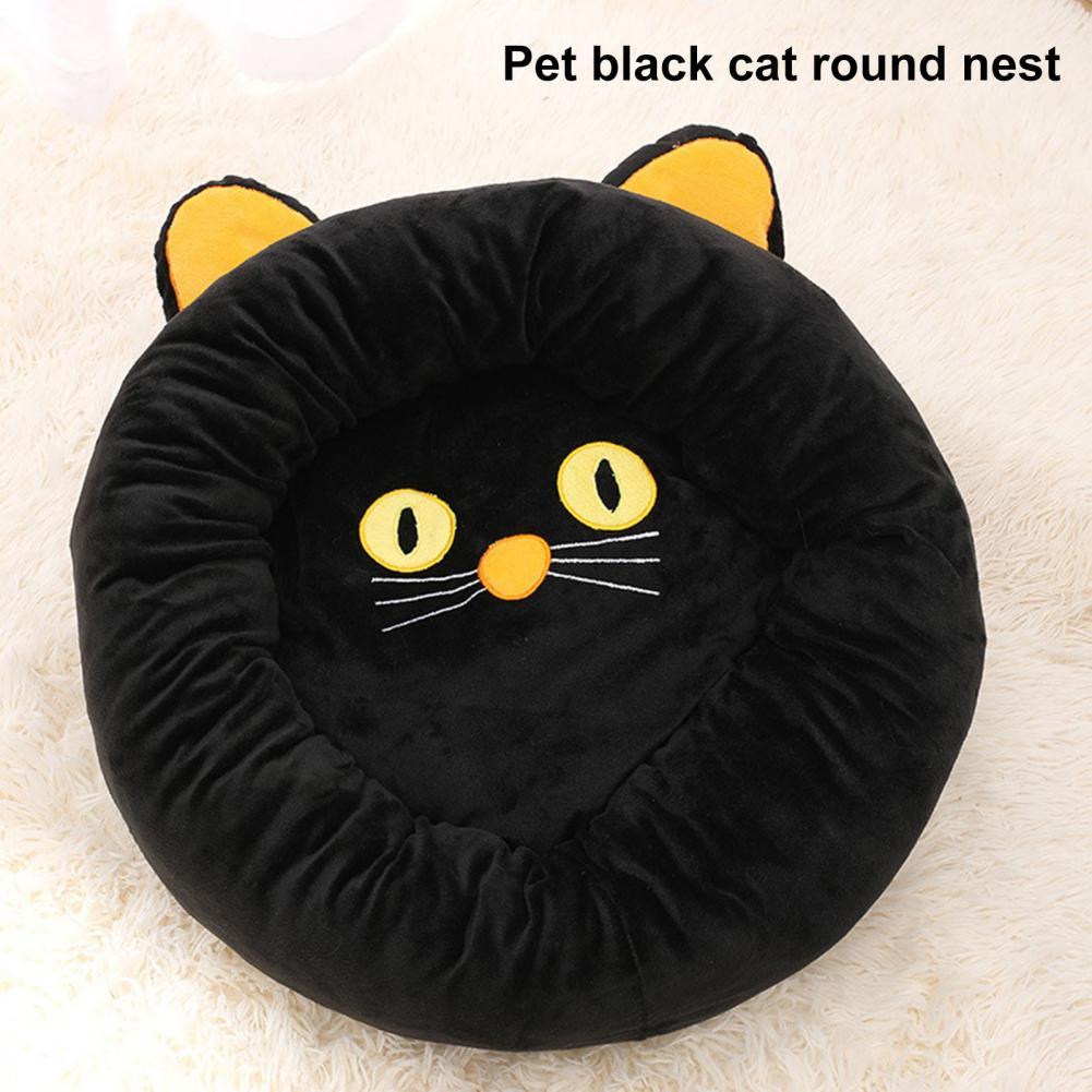 HKM-875475 Cozy Black Cat-Shaped Pet Nest Bed with Head and Neck Support for Cats
