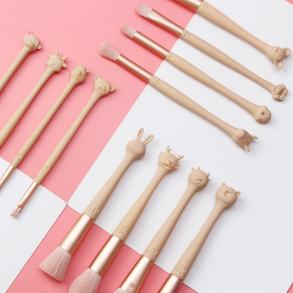 HKM-218387 12-Piece Makeup Brush Set with Pink Storage Bag - Soft Microcrystalline Silk Bristles for Flawless Application