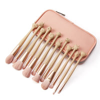 HKM-218387 12-Piece Makeup Brush Set with Pink Storage Bag - Soft Microcrystalline Silk Bristles for Flawless Application