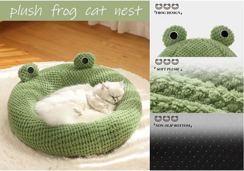 HKM-202003 Cartoon Frog Shape Cat and Small Dog Bed - Cozy Plush Pet Nest for Indoor Comfort