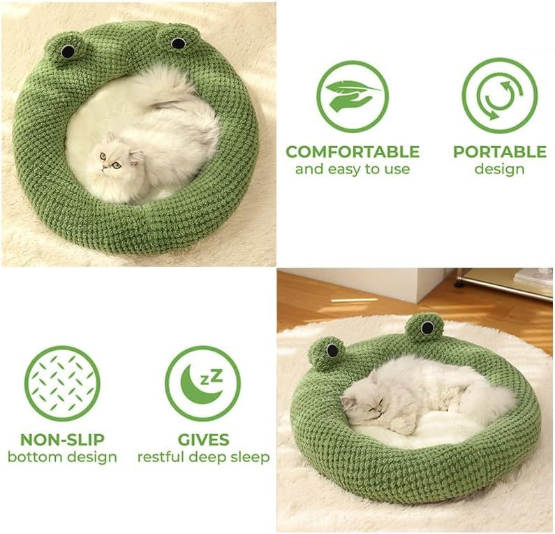 HKM-202003 Cartoon Frog Shape Cat and Small Dog Bed - Cozy Plush Pet Nest for Indoor Comfort