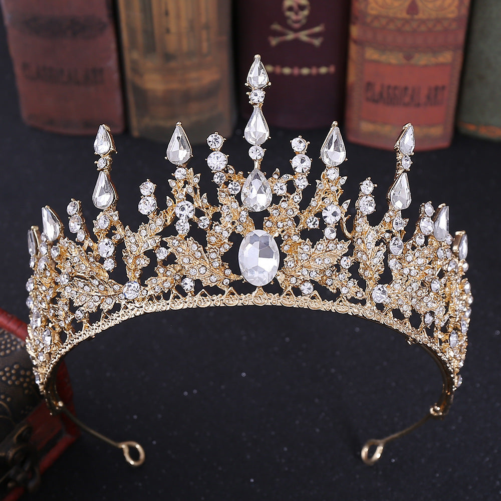 HKM-076115 Elegant Crown Headdress with White Crystals for Bridal Accessories
