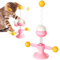 HKM-519827 Interactive Cat Toy Spring Turntable Ball - Cute Cartoon Design in Pink, Lake Blue, and Yellow