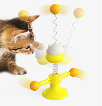 HKM-519827 Interactive Cat Toy Spring Turntable Ball - Cute Cartoon Design in Pink, Lake Blue, and Yellow