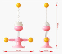 HKM-519827 Interactive Cat Toy Spring Turntable Ball - Cute Cartoon Design in Pink, Lake Blue, and Yellow