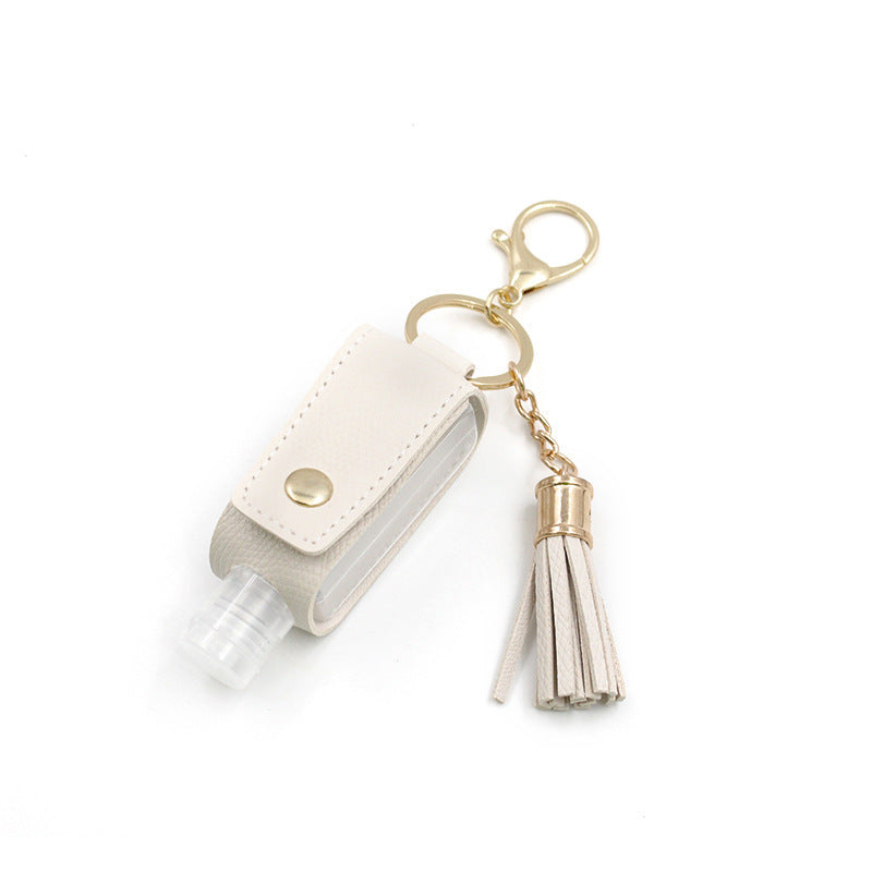 HKM-755667 Portable Keychain Hand Sanitizer Bottle with Leather Card Holder - 30ml Refillable Travel Container in Multiple Colors
