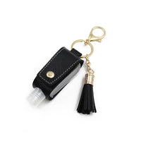 HKM-755667 Portable Keychain Hand Sanitizer Bottle with Leather Card Holder - 30ml Refillable Travel Container in Multiple Colors