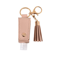 HKM-755667 Portable Keychain Hand Sanitizer Bottle with Leather Card Holder - 30ml Refillable Travel Container in Multiple Colors