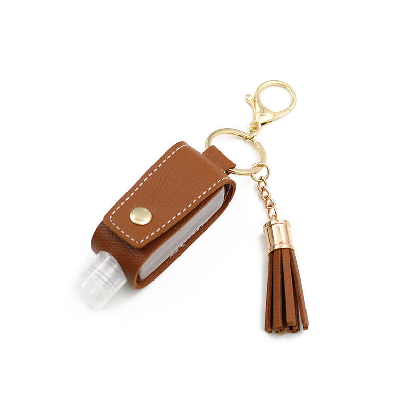 HKM-755667 Portable Keychain Hand Sanitizer Bottle with Leather Card Holder - 30ml Refillable Travel Container in Multiple Colors