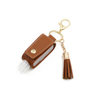 HKM-755667 Portable Keychain Hand Sanitizer Bottle with Leather Card Holder - 30ml Refillable Travel Container in Multiple Colors