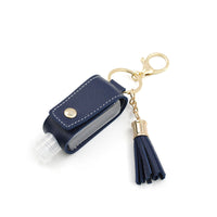 HKM-755667 Portable Keychain Hand Sanitizer Bottle with Leather Card Holder - 30ml Refillable Travel Container in Multiple Colors