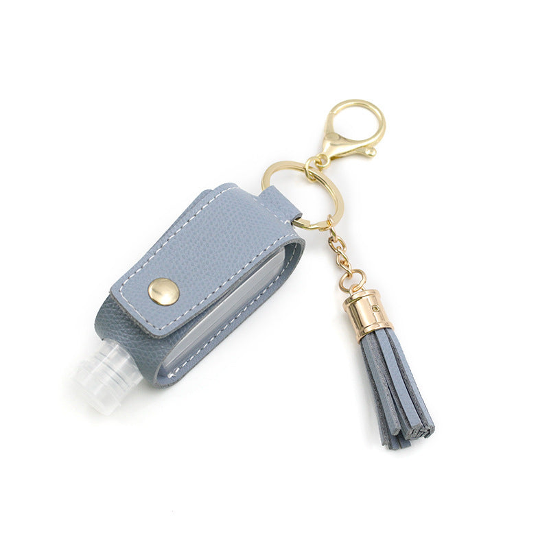 HKM-755667 Portable Keychain Hand Sanitizer Bottle with Leather Card Holder - 30ml Refillable Travel Container in Multiple Colors