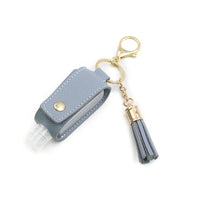HKM-755667 Portable Keychain Hand Sanitizer Bottle with Leather Card Holder - 30ml Refillable Travel Container in Multiple Colors